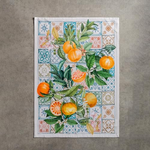 Maison d' Hermine Kitchen Towels Set of 3 Reusable 100% Cotton 27.50" x 20" | Cloth Tea Dish Towels Absorbent with Hanging Loop for Kitchen Dining Party Wedding Hotel Home Spring Summer - Agrume - color: 012 - Agrume