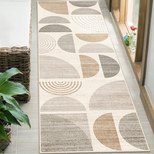 Boho Runner Rug Washable,2x6 Area Rugs Non Slip Modern Abstract | Long Throw Carpet for Hallways Kitchen Bathroom Bedroom Entryway Laundry Soft Low Pile Floor Indoor Bohemian Neutral Beige - color: Beige and Cream, size: 2' x 6' (Rectangular)