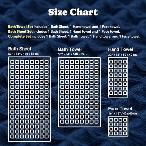 Luxury Organic Japanese Cotton Waffle Bath Towel | Thick, Absorbent, Quick Dry Bathroom Towels for Shower, Sauna, Onsen| Hotel & Spa Quality, Gift-Ready (Ocean Blue, Bath Sheet Set (3-Piece)) - color: Ocean Blue, style: Bath Sheet Set (3-piece)