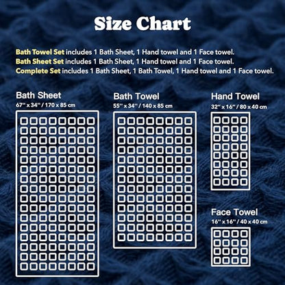 Luxury Organic Japanese Cotton Waffle Bath Towel | Thick, Absorbent, Quick Dry Bathroom Towels for Shower, Sauna, Onsen| Hotel & Spa Quality, Gift-Ready (Ocean Blue, Bath Sheet Set (3-Piece)) - color: Ocean Blue, style: Bath Sheet Set (3-piece)