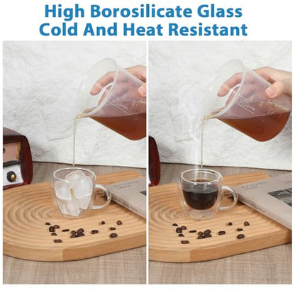 6 Pack 2.7oz Double Walled Glass Coffee Mugs with Handles, Clear Glass Coffee Mugs, Insulated Borosilicate Cups, Insulated Layer Coffees Cups for Cappuccino, Tea, Latte, Milk, Microwave Safe