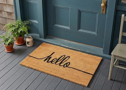 Hello Coco Coir Doormat - Non-Slip Backing, Heavy-Duty, Outdoor Entrance Mat (18" x 30" in) - size: 18" x 30" (Rectangular)