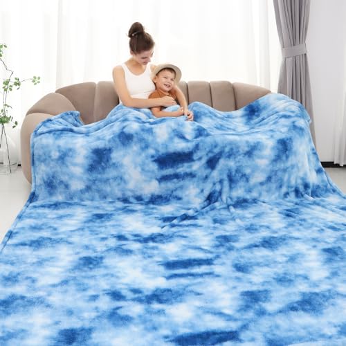 obinsm Blue Fleece Throw Blanket King Size, Fuzzy Big Blankets for Bed | Warm Lightweight Plush Blanket for Women Adults Room Decor - color: Blue Tie Dye Blanket, size: Size 90" x 108"(228 x 274 cm)