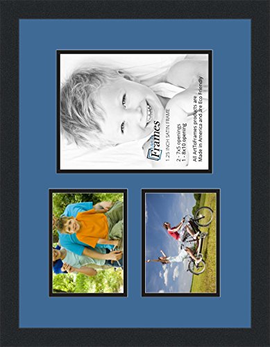 ArtToFrames Collage Photo Frame Double Mat with 1-8x10 and 2-5x7 Openings and Satin Black Frame - color: Liberty Blue, size: 1 - 8x10 and 2 - 5x7
