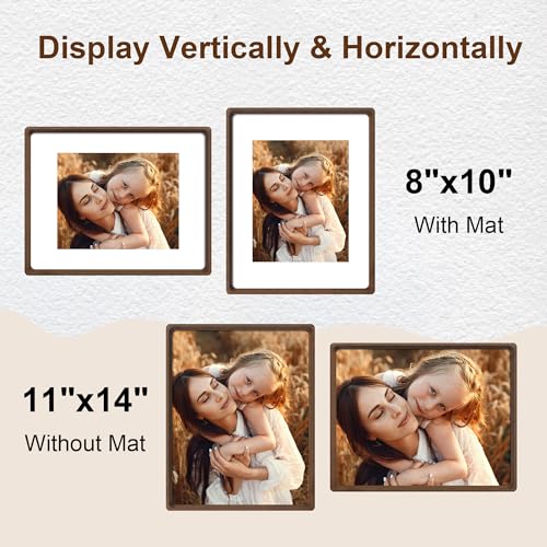 11x14 Picture Frame Set of 2, Natural Walnut Wood Solid Wood 11 by 14 Photo Frames with 8x10 Mat with Real Glass for Wall and Tabletop Display - color: Natural Walnut, size: 11x14-2Pack