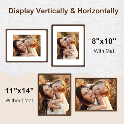 11x14 Picture Frame Set of 2, Natural Walnut Wood Solid Wood 11 by 14 Photo Frames with 8x10 Mat with Real Glass for Wall and Tabletop Display - color: Natural Walnut, size: 11x14-2Pack