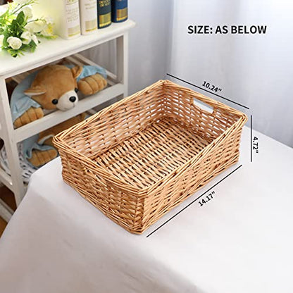 YAHUAN Rectangular Wicker Storage Basket Woven Rattan Basket with Handle, Baskets for Organizing Bathroom,Bedroom,Living room,Pantry (Wicker) | Wicker Storage Basket Woven Rattan Basket with Handle, Baskets for Organizing Bedroom,Living room,Pantry - colo