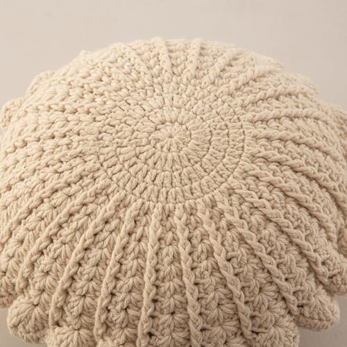 Knitted Throw Pillow Round Couch Pillow (Beige, 18inch) | Include Insert Handmade Decorative Plush Pillow Cute Cushion - color: Beige