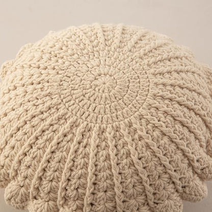 Knitted Throw Pillow Round Couch Pillow (Beige, 18inch) | Include Insert Handmade Decorative Plush Pillow Cute Cushion - color: Beige