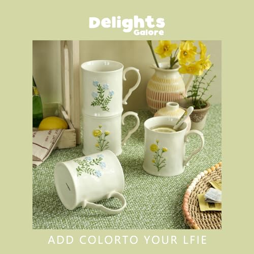 2 Pack Floral Ceramic Coffee Mugs - Yellow and Blue Flowers, Hand-Painted, Microwave & Dishwasher Safe, Ideal for Cappuccino, Tea, Hot Chocolate - color: Two-piece set
