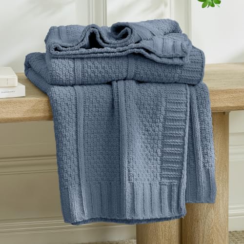 Chenille Throw Blanket for Couch, Soft Cozy Chunky Knit Blanket, Moss Stitch Throw for Sofa, Bed, Living Room, Lightweight Warm Home Decor, Dusty Blue 60"x80" - color: Dusty Blue, size: 60" X 80"