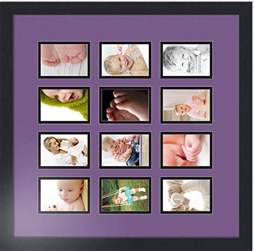 ArtToFrames Double-Multimat-1156-849/89-FRBW26079 Collage Photo Frame Double Mat with 12-3.25x4.75 Openings and Satin Black Frame - color: Grape, size: 12 - 3.25x4.75