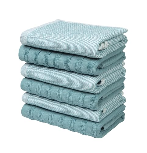 Bumble Premium Dish Cloths 13"x13" (6 Pack) | 100% Natural Ring Spun Cotton | 400 GSM | Highly Absorbent & Soft |Yarn Dyed & Solid Dyed Terry Dish Cloth Set - Aqua - color: Aqua, size: Dish Cloths - Mixed Styles