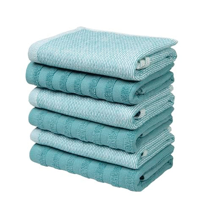 Bumble Premium Dish Cloths 13"x13" (6 Pack) | 100% Natural Ring Spun Cotton | 400 GSM | Highly Absorbent & Soft |Yarn Dyed & Solid Dyed Terry Dish Cloth Set - Aqua - color: Aqua, size: Dish Cloths - Mixed Styles