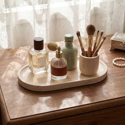 YKAJO Wooden Vein Beige Oval Marble Tray, 11.8x5.9 Perfume Organizer Dish | Honed natural stone; jewelry & trinket dish, ring & key holder, soap & candle catchall; bath counter, dresser, coffee table - color: Wooden Vein Beige, size: 11.8" x 5.9" x 0.6"