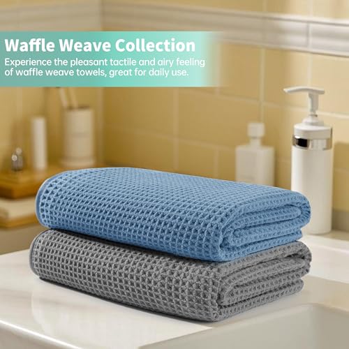 Microfiber Waffle Bath Towels, 4 Pieces, Soft, Absorbent, Fast Drying, Lint Free 430 GSM (Beige+Gray+Blue+White) - color: Beige+gray+blue+white