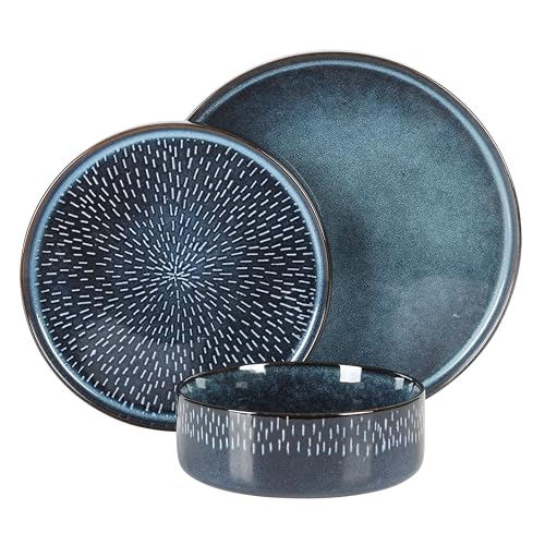 Gibson Elite 12 Piece Matisse Moderna Stoneware Reactive Glaze Plates and Bowls Dishes Dinnerware Set - Cobalt Blue - color: Cobalt Blue (Moderna), size: Service for 4 (12pcs)