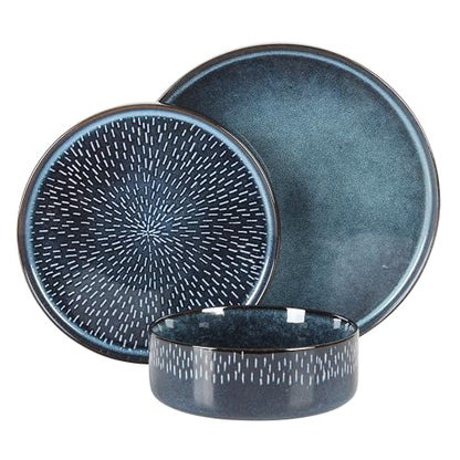 Gibson Elite 12 Piece Matisse Moderna Stoneware Reactive Glaze Plates and Bowls Dishes Dinnerware Set - Cobalt Blue - color: Cobalt Blue (Moderna), size: Service for 4 (12pcs)