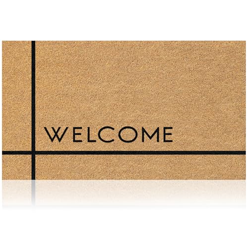 Coir Welcome Mat, Non-Slip, Welcome Classic 7, 17x29 in | 100% Natural Coir, Anti-Shedding, Durable PVC Backing, Traps Dirt and Mud, Indoor and Outdoor Entryway, Easy to Clean - color: Welcome Classic 7
