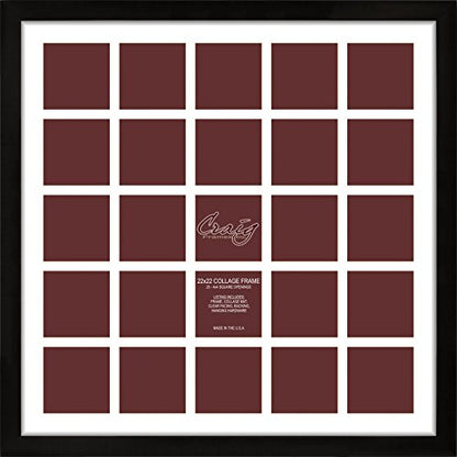 Craig Frames 22x22 Picture Frame, Black Contemporary Style 1WB3BK, 1 Inch Wood Composite Moulding, Smooth Wrap Finish, Clear Acrylic Front, White Collage Mat with 25 Openings for 4x4 Photos, Wall Display - color: 500222201C50A 4x6 2-Opening - 1" Border