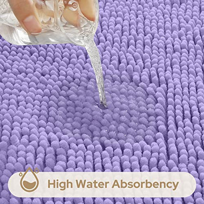 HOMEIDEAS 3 Pieces Bathroom Rugs, Ultra Soft Non Slip Absorbent Chenille Toilet Bath Mat Set (Lavender) - color: Purple-lavender, size: 17"x24"+20"x32"+U Shape 20"x24"