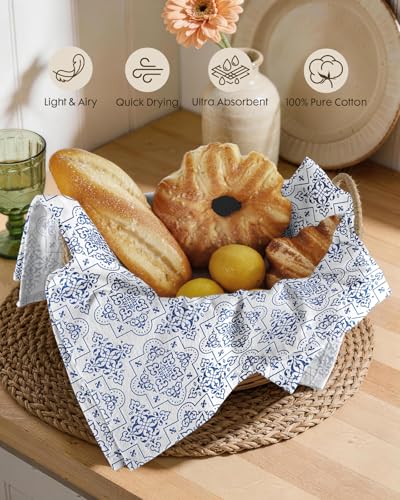 Flour Sack Kitchen Towels Set of 2, 18x26 Inch, Geometric Line | 150GSM Cotton, Lint-Free, Quick Dry, Hanging Loop, Lightweight Tea Towels, French Home Decor, Chinoiserie, Housewarming Gift - color: Geometric Line