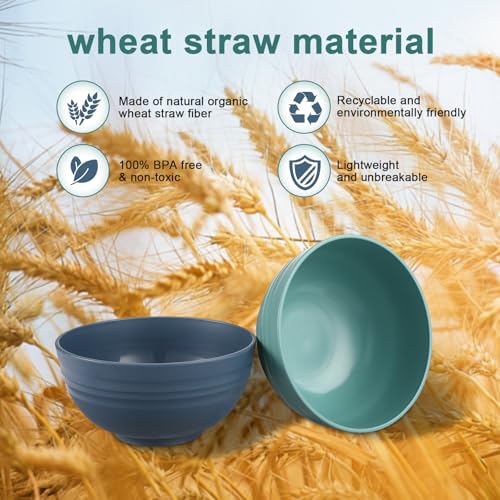 HEYCOME 12 Pcs Unbreakable Cereal Bowls Set, 26 Oz Wheat Straw Bowls Set, Microwave & Dishwasher Safe Bowls for Kitchen, Reusable Plastic Bowls for Soup, Salad and Snack, BPA Free, Dark Blue - color: Dark Blue