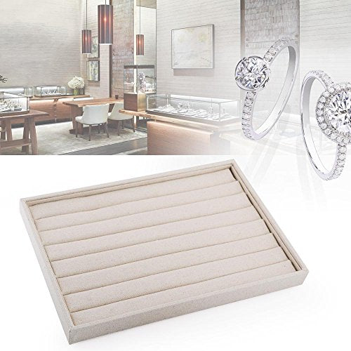 Oirlv Linen 7 Lines Ring Storage Tray Rings Showcase Display Organizer Plate - size: 7 lines