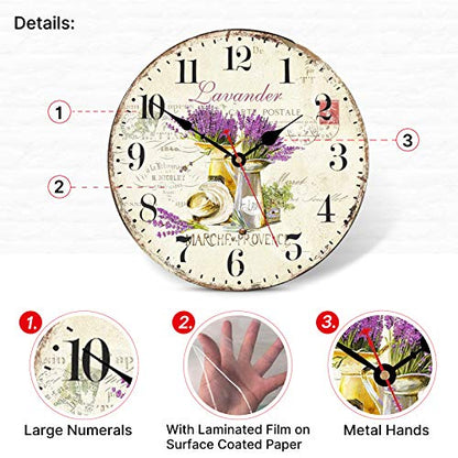 TAHEAT Romantic Lavander Wall Clock, French Purple Love Floral Clocks, Accurate Decorative Easy to Read Wall Clock for Living Room/Bedroom/Bathroom/Kitchen, 14 Inch - size: 14 inch