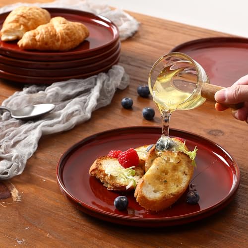 vicrays Ceramic Salad Plates Set - Porcelain 8 Inch Flat Dessert Appetizer Plate for Lunch Home Party Restaurant - Scratch Resistant Microwave Oven and Dishwasher Safe - Set of 6 (Cherry Red) - color: Cherry Red