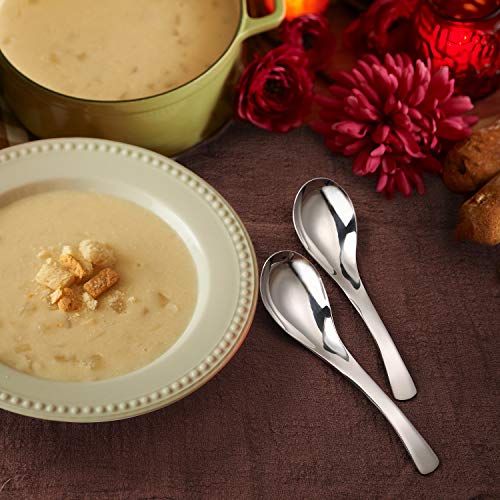 HIWARE Thick Heavy-weight Soup Spoons, High Grade Stainless Steel Soup Spoons, Set of 6 - color: Silver