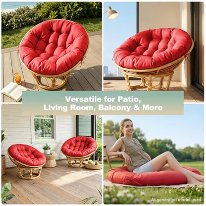 ARTPLAN Round Papasan Chair Cushion Tufted Swing Seat Pad with Ties,Red | 47"x47"x4"tufted round chair cushion, polyester cover&fluffy fiber fill, fixed ties fit papasan, swing&wicker indoor chairs - color: Red