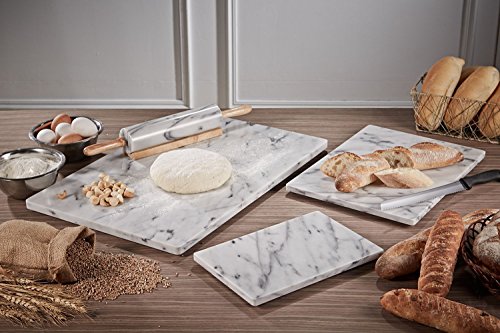 JEmarble Pastry Board 16x20 inch Set with Rolling Pin/Wooden Handles 18 inch(White) Non-Slip Rubber Feets for Stability Perfect for Keep the Dough Cool and Chocolate Tempering(Premium Quality) - size: 20"L x 16"W (Set with Rolling Pin)