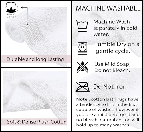 Home Weavers Luxury Collection 100% Cotton Reversible Bathroom Rugs Set, Washable Rug, Soft Cotton Extra Soft and Absorbent Bath Rug, Kitchen Mat, 2 Piece Set(S+M), White - color: White, size: 2 Piece Set(S+M)