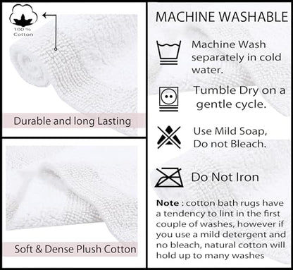Home Weavers Luxury Collection 100% Cotton Reversible Bathroom Rugs Set, Washable Rug, Soft Cotton Extra Soft and Absorbent Bath Rug, Kitchen Mat, 2 Piece Set(S+M), White - color: White, size: 2 Piece Set(S+M)