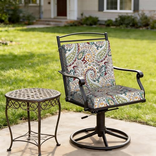 DYTXIII Outdoor Midback Chair Cushions Set of 2-20"x17" Water Repellent & Fade-Resistant Patio Seat Cushions with High-Resiliency Foam, Non-Slip Ties for Dining, Balcony Furniture-Paisley Chilli - color: Paisley Chilli