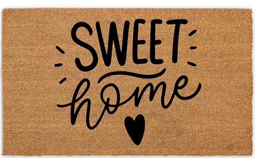 Coir Door Mats 17" X 30", Non-Slip Sturdy, PVC Backed Heavy Duty, Easy to Clean, Ideal for Door Entrance, Patio, Porch, Backyard, Garages, Sweet Home with Hearts - color: Sweet Home