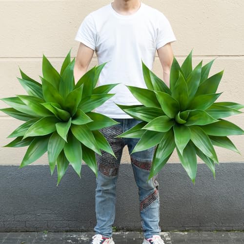 Ttranewsoo 28 Inch Artificial Agave Plants Outdoor Set of 2, Large Faux Succulent Plants for Indoor Home Decor, Realistic Fake Agave Greenery for Patio Porch Garden, UV Resistant Plants Without Pot - color: 28"green-2