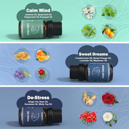 WUSEONY Well-Being Essential Blends Oils Set, Aromatherapy Oils Gift Set for Diffusers Home, Fragrance Oil Scent for Candle Soap Making - Happy, Calm Mind, De-Stress, Relax, Focus, Sweet Dreams - color: Well-being