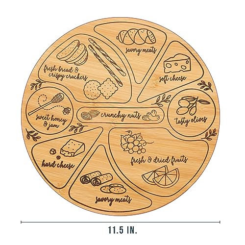 Hammer + Axe Charcuterie Board Set, Round Lazy Susan Bamboo Tray with 3 Cheese Cutter Accessories, Wooden Meat & Cheese Board, Housewarming Gift