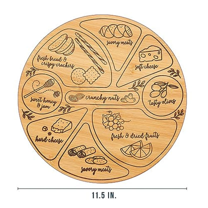 Hammer + Axe Charcuterie Board Set, Round Lazy Susan Bamboo Tray with 3 Cheese Cutter Accessories, Wooden Meat & Cheese Board, Housewarming Gift
