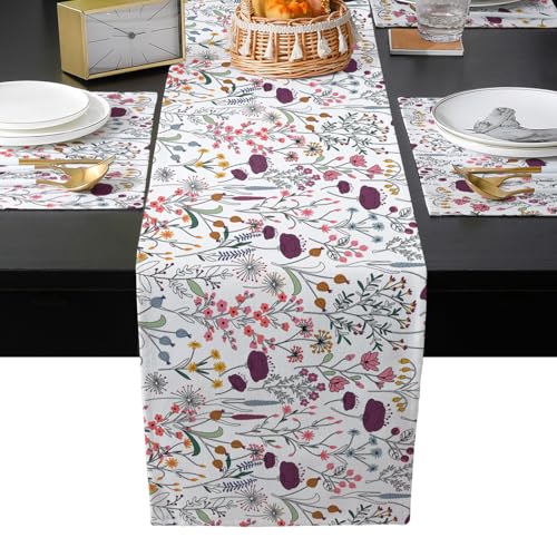 Table Runner and Placemats Set of 4 Watercolor Leaves Botanical Floral Decorative Dining Table Runner with Matching Placemats Flower Plant Table Decor for Kitchen Dining Room and Everyday Use 13x70in - size: 13"x70"+4pcs