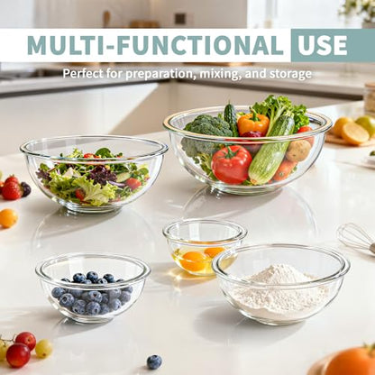 Luvan Glass Mixing Bowl with Lids Set of 5(0.2QT, 0.5QT, 1.1QT, 2.1QT, 3.75 QT), Space-Saving Nesting Bowls Anti-slip Salad Bowls for Storage, Cooking, Microwave,Freezer,Oven and Dishwasher Safe - color: Minty Blue