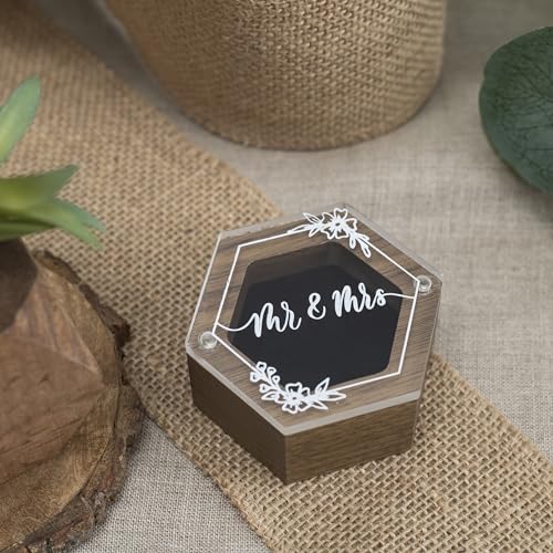 Rustic Wedding Ring Box for Engagement | Wooden Ring Holder for Ring Bearer Box & Ring Bearer Pillows | Engagement Ring Box for Proposal | Jewelry Box, Jewelry Organizer Wedding Registry - Mr & Mrs