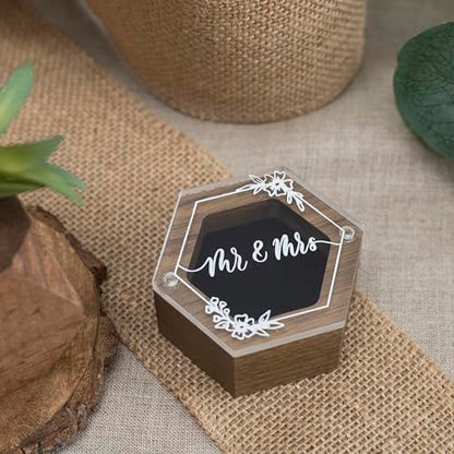 Rustic Wedding Ring Box for Engagement | Wooden Ring Holder for Ring Bearer Box & Ring Bearer Pillows | Engagement Ring Box for Proposal | Jewelry Box, Jewelry Organizer Wedding Registry - Mr & Mrs