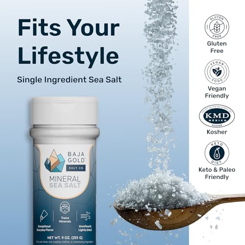 Baja Gold Mineral Sea Salt Shaker, Gary Brecka Choice, Countertop, 9 oz | Smooth-Flow Unrefined Sea Salt Shaker, Sea of Cortez, Additive-Free, No Caking, Everyday Countertop Salt, 9 oz