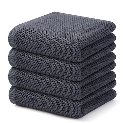 Kitinjoy 100% Cotton Waffle Weave Kitchen Towels, 4-Pack Super Soft and Absorbent Dish Towels for Drying Dishes, Kitchen Hand Towels, 13 in x 28 in, Dark Grey | Super Soft, Ultra-Absorbent, Fast Drying, lightweight, Quick Drying Kitchen Hand Towels - colo