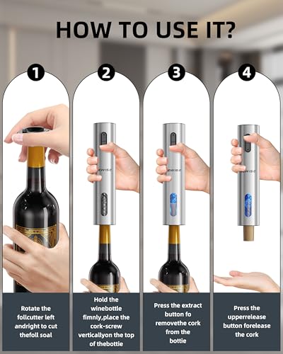 Newise Rechargeable Electric Wine Gift Set: Wine Opener, Aerator, Vacuum Stoppers & Foil Cutter - Wine Lovers Gifts for Women Men - Christmas & White Elephant Gifts