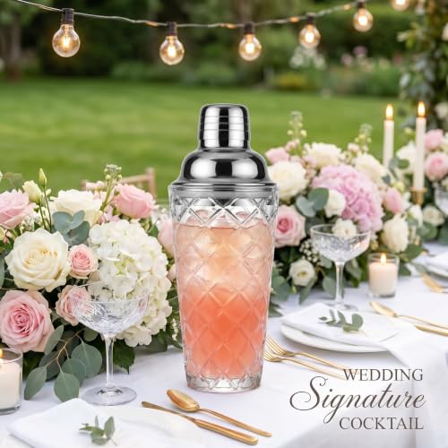 15oz Diamond-Cut Crystal Cocktail Shaker Clear Glass with Polished Stainless Steel Lid - Premium Bar Tool for Home Bartenders - Ideal for Cocktails, Mocktails, and More - color: Geometric Cocktail Tool