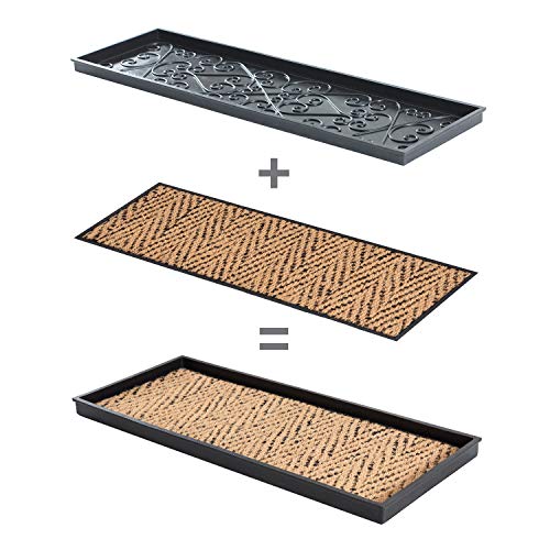 Anji Mountain AMB0BT4F-003 Black Rubber Boot/Shoe Tray with Coir, Fits 4 Pair (46.5" Wide), Tan & Black Insert - color: Tan and Black Insert, size: 46" x 14" x 1.5"